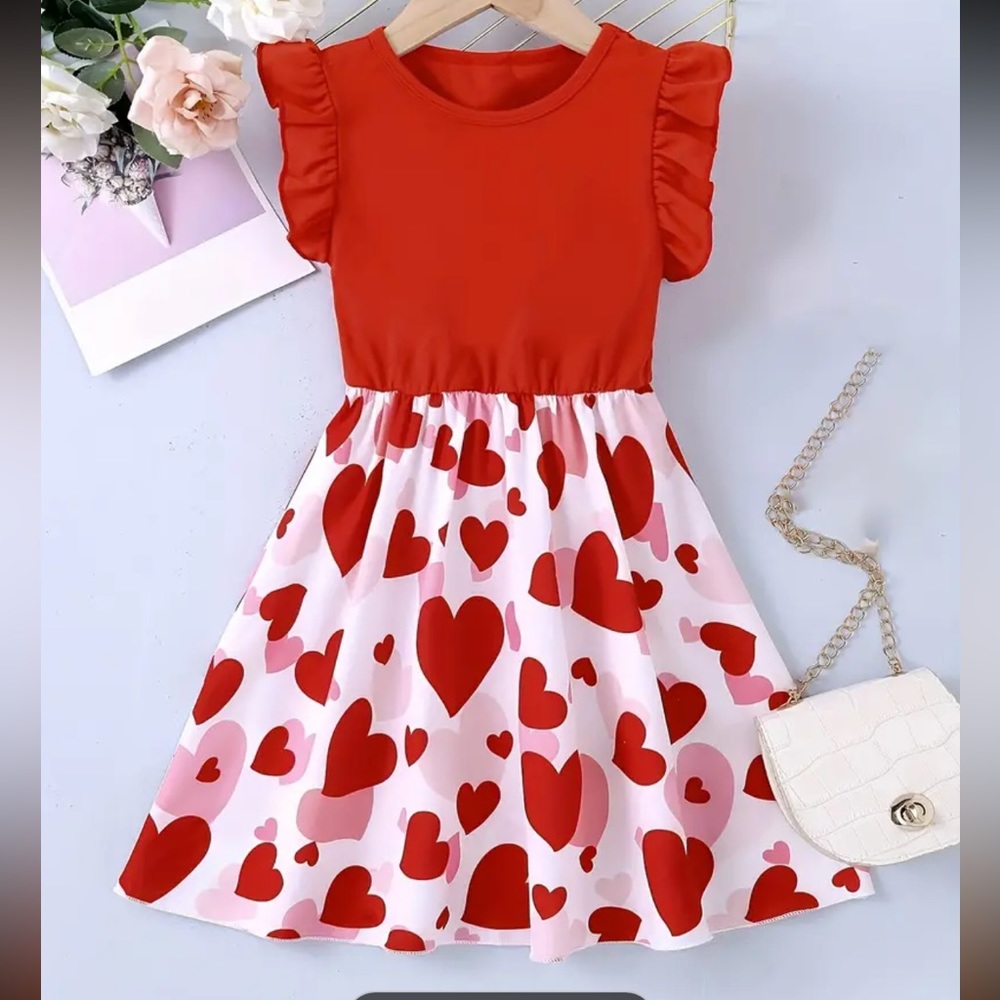 🌵. Elegant Girls Splicing Heart Ruffle Trim Sleeveless Dress. NWOT